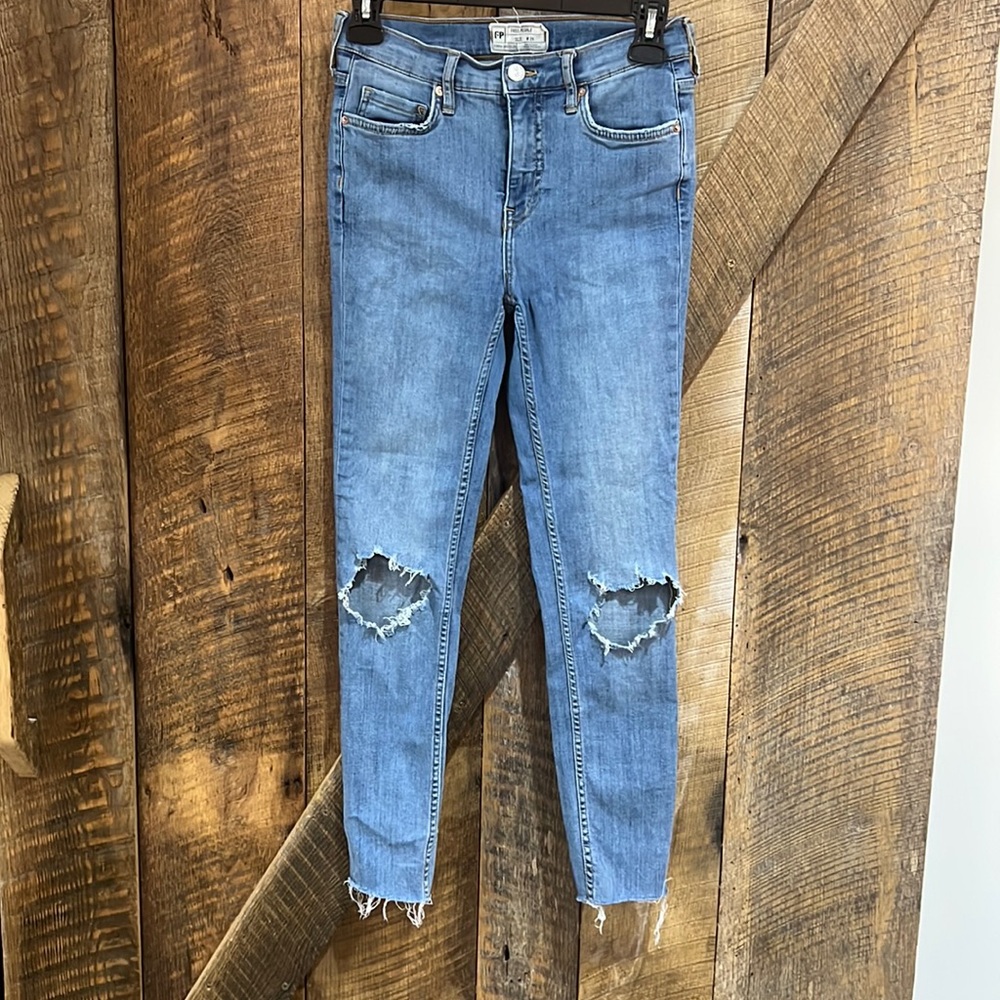 Free People Denim Busted Knee Skinny Jeans